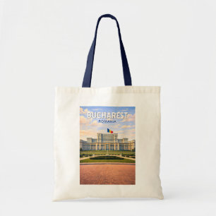 Bucharest Romania Illustration Travel Art Vintage Tote Bag