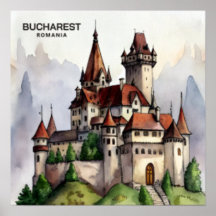 Bucharest Romania   Old Town Watercolor Art Poster