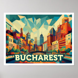 Bucharest Romania travel artistic colourful Poster