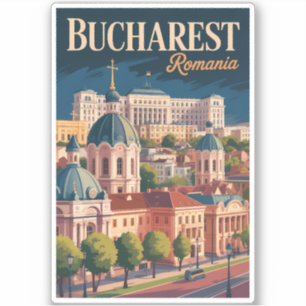 Bucharest Skyline Illustration Travel Art Vintage