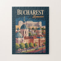 Bucharest Skyline Illustration Travel Art Vintage