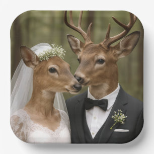 Buck and Doe Deer Wedding In Forest Paper Plate