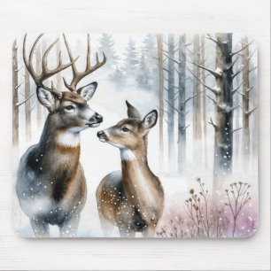 Buck and Doe In Winter Woods Mouse Pad