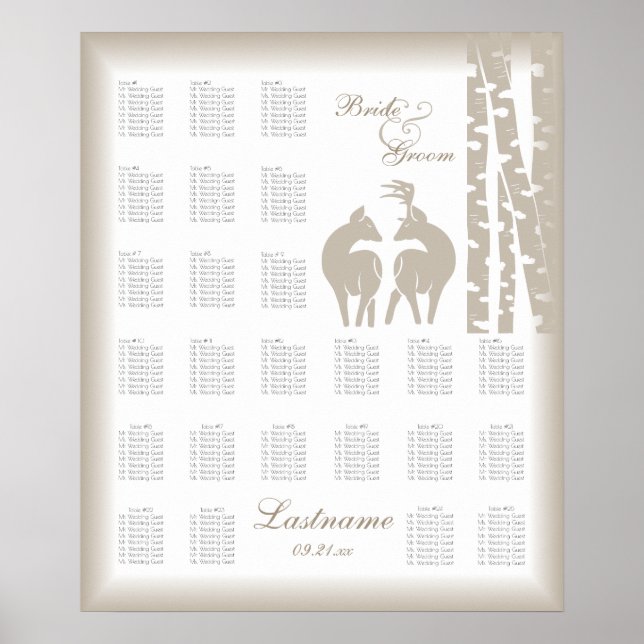 Buck and Doe Seating Chart with Birch Trees (Front)