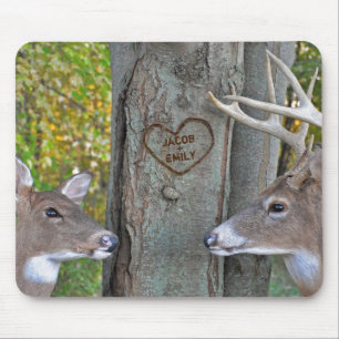 buck and doe with tree heart mouse pad