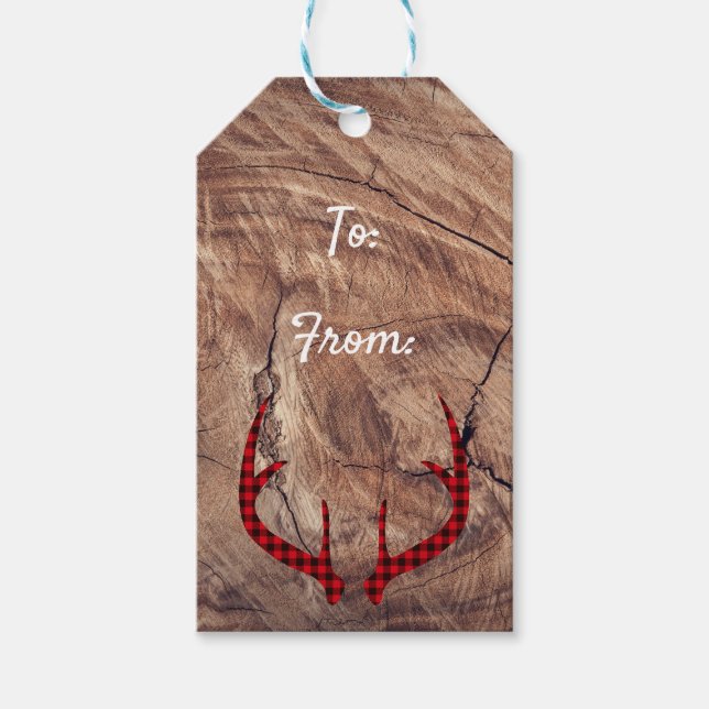 Buck Antler Wood Holiday Gift Tag (Front)