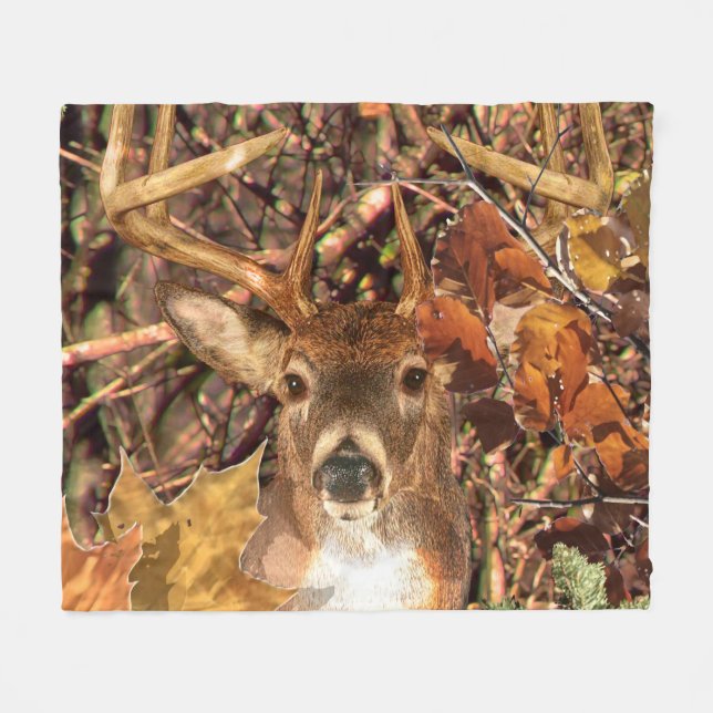 Buck Camouflage White Tail Deer Fleece Blanket (Front (Horizontal))