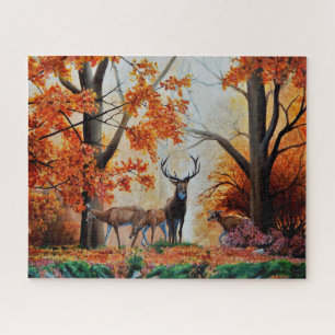 Buck Deer and doe in Autumn forest/fancy design Jigsaw Puzzle