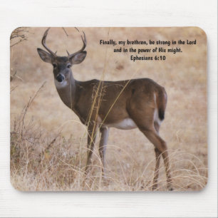 Buck Deer Faith Strong Bible Verse Mouse Pad