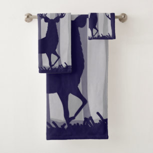 Buck Deer Foggy Forest Scene Bath Towel Set