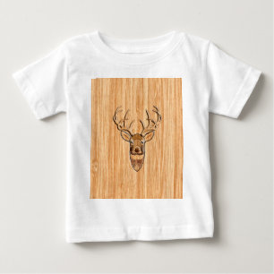 Buck Deer Head Wood Grain Style Baby T-Shirt