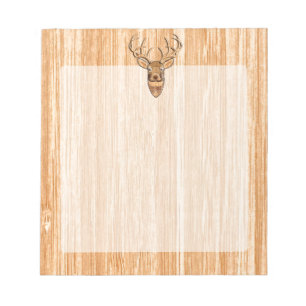 Buck Deer Head Wood Grain Style Decor Notepad