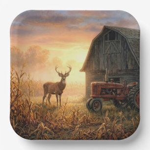 Buck Deer in Country Morning Sunrise Paper Plate