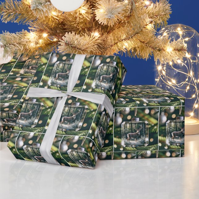 Buck Deer Ornament On Pine Tree Wrapping Paper (Holidays)
