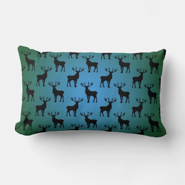 Buck Deer Pattern on Blue Green Lumbar Cushion (Front)