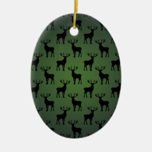 Buck Deer Pattern on Green Ceramic Tree Decoration