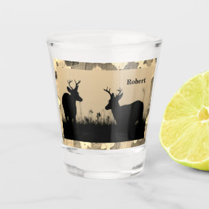 Buck Deer Silhouette Camo Trim Personalised Shot Glass