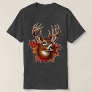 Buck Deer with Autumn Leaves Rustic Wildlife T-Shirt