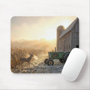 Buck Deer with Green Farm Tractor Mouse Pad