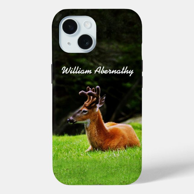 Buck Deer with Velvet antlers forest background  Case-Mate iPhone Case (Back)