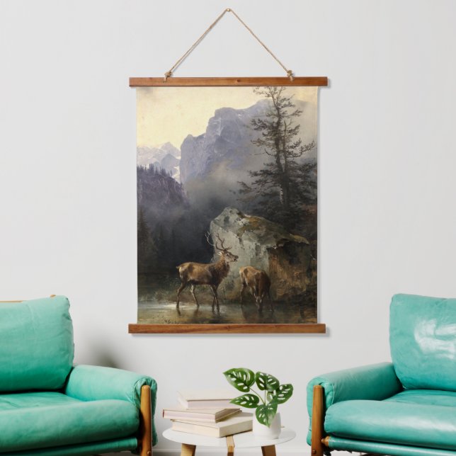 Buck & Doe Deer In Forest Art Hanging Tapestry (Living Room)