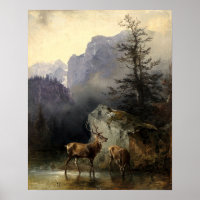 Buck & Doe Deer In Forest Art