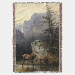 Buck & Doe Deer In Forest Art Throw Blanket