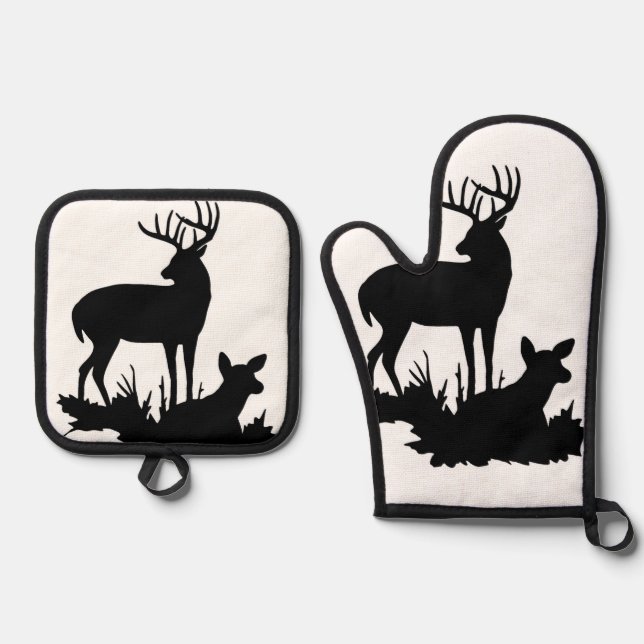 "Buck & Doe" Oven Mitt & Pot Holder Set (Front)