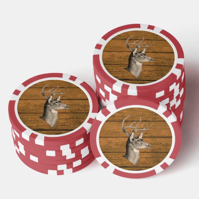 Buck Head On Wood Poker Chip (Stack)