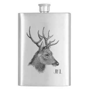 Buck Head with Monogram Hip Flask
