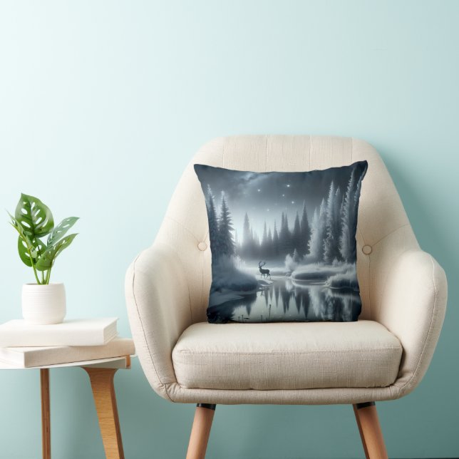 Buck In A Winter River at Night Cushion (Chair)