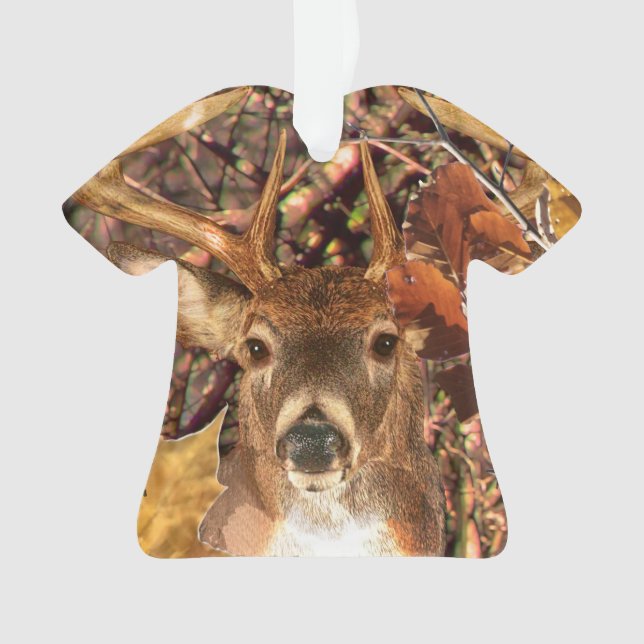 Buck in Fall season scene White Tail Deer Ornament (Front)