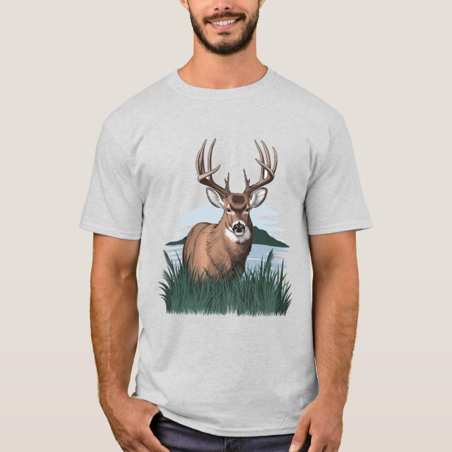 Buck in the Brush, Detailed Buck, Proud Buck T-Shirt (Front)