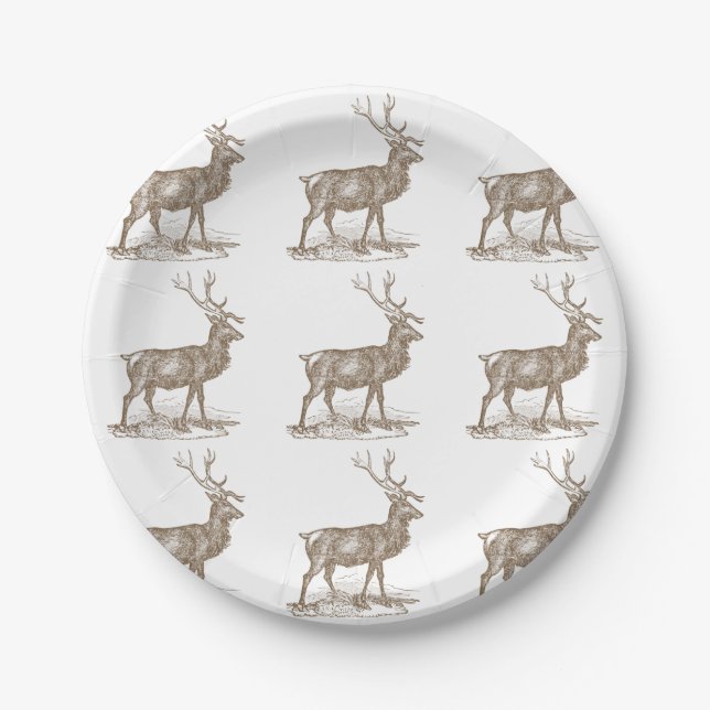 Buck Mule Deer Letterpress Style Paper Plate (Front)
