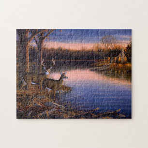 Buck n Doe Deer At The Cabin At The Lake Jigsaw Pu Jigsaw Puzzle