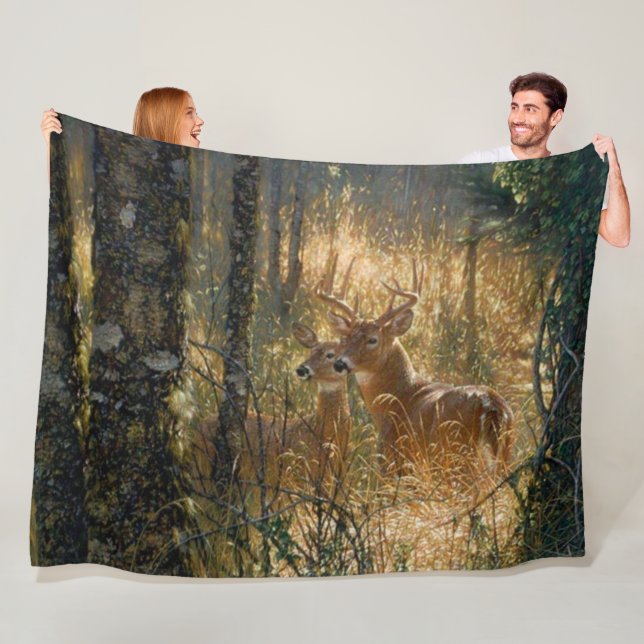 Buck N Doe Deer In The Tall Grass Fleece Blanket (In Situ)