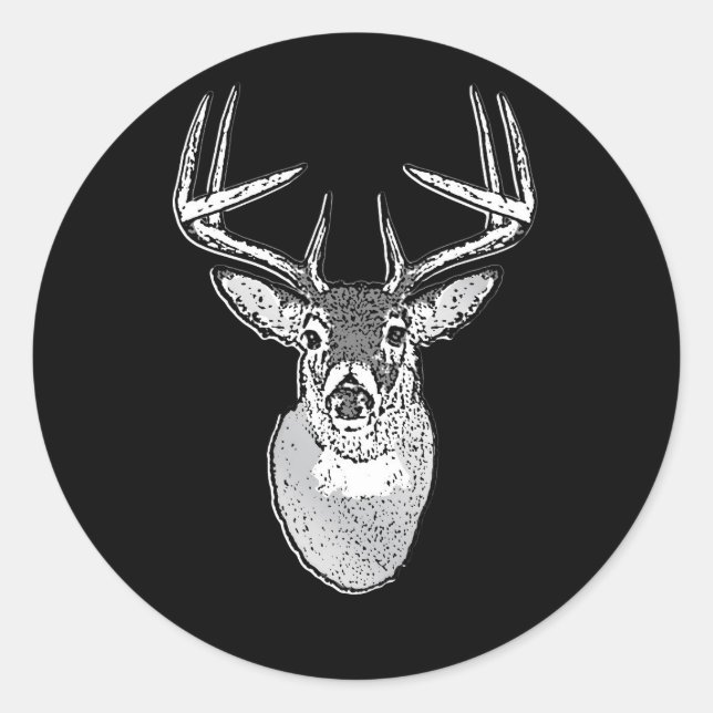 Buck on Black design White Tail Deer Classic Round Sticker (Front)