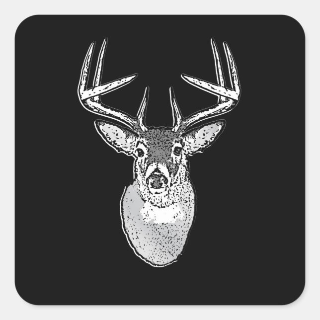 Buck on Black design White Tail Deer Square Sticker (Front)
