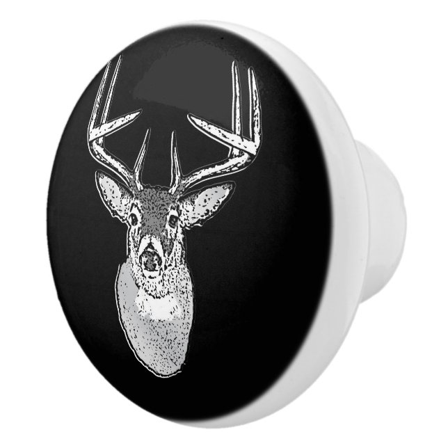 Buck on Black  White Tail Deer Ceramic Knob (Right)
