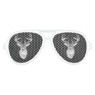 Buck on Black White Tail Deer head Aviator Sunglasses