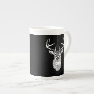Buck on Black White Tail Deer head Bone China Mug