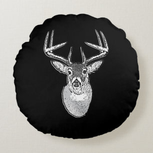 Buck on Black White Tail Deer head Round Cushion