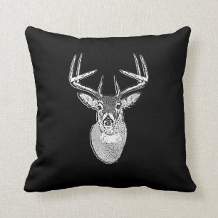 Buck on Bold Black White Tail Deer Cushion