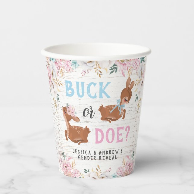 Buck or Doe? Baby Shower Reveal Paper Cups (Front)
