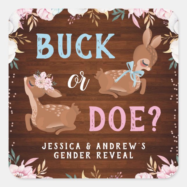 Buck or Doe? Baby Shower Reveal Square Sticker (Front)