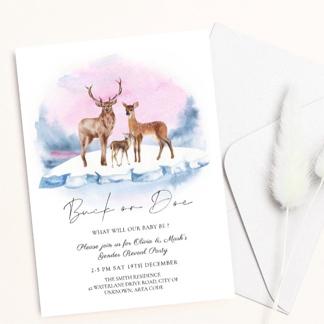 Buck or Doe Deer Christmas Winter Gender Reveal Invitation (Creator Uploaded)