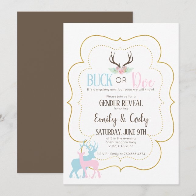 Buck or Doe Gender Reveal Party Baby Shower Invitation (Front/Back)