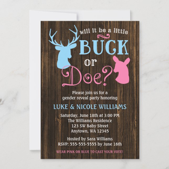 Buck or Doe Gender Reveal Party Baby Shower Invitation (Front)