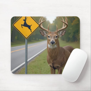 Buck Posed By a Deer Crossing Sign Mouse Pad