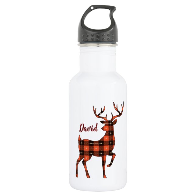 Buck Silhouette Deer in Buffalo Plaid 532 Ml Water Bottle (Front)